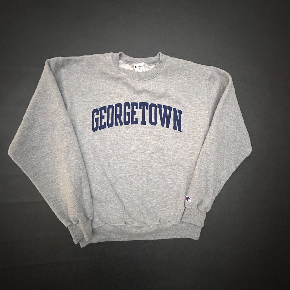 Champion Georgetown Hoodie Mens Medium Gray College Spellout Preppy Boxy Ivy